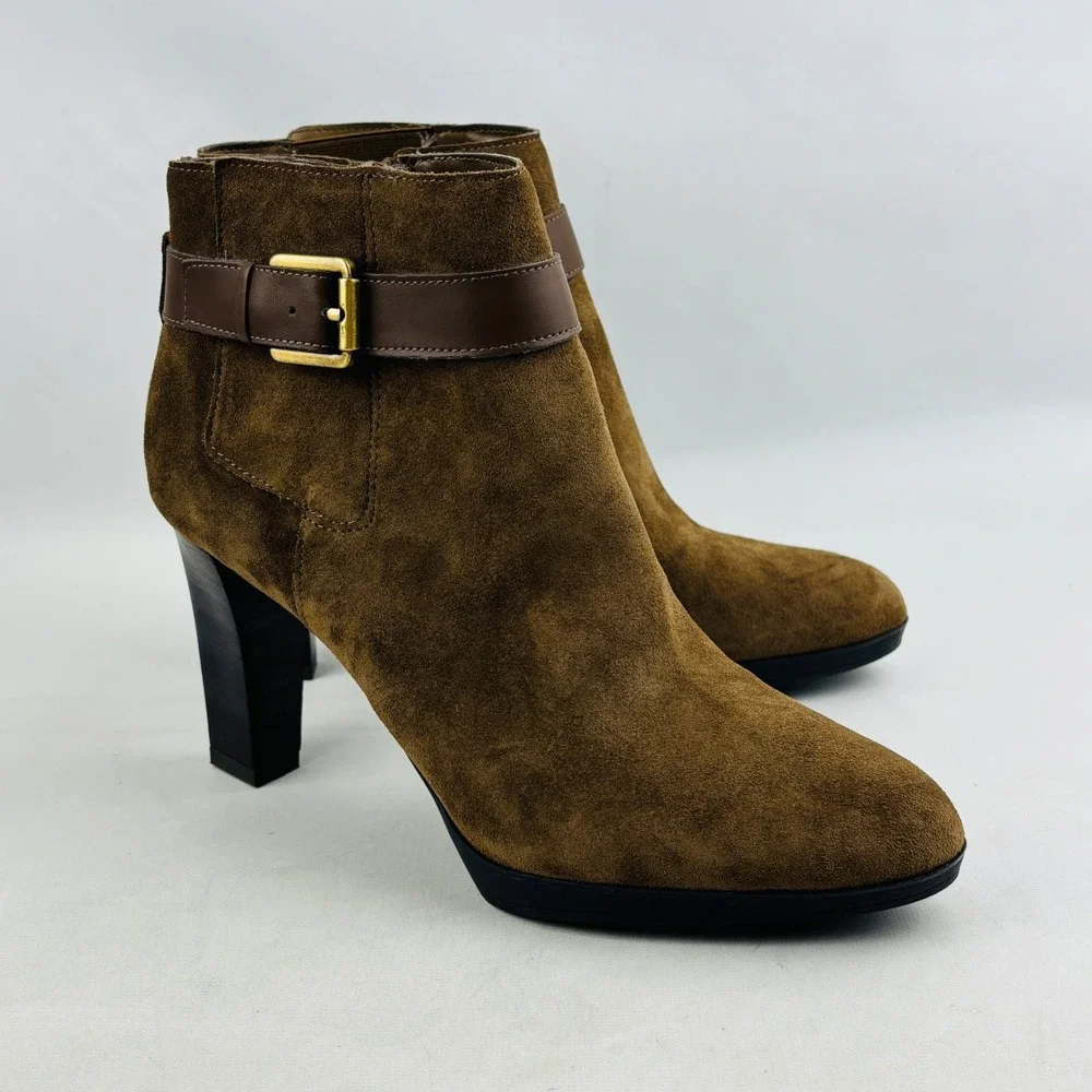 Franco Sarto Idrina Zip Ankle Boot Womens 7.5 Khaki‎ Brown Suede 3.25